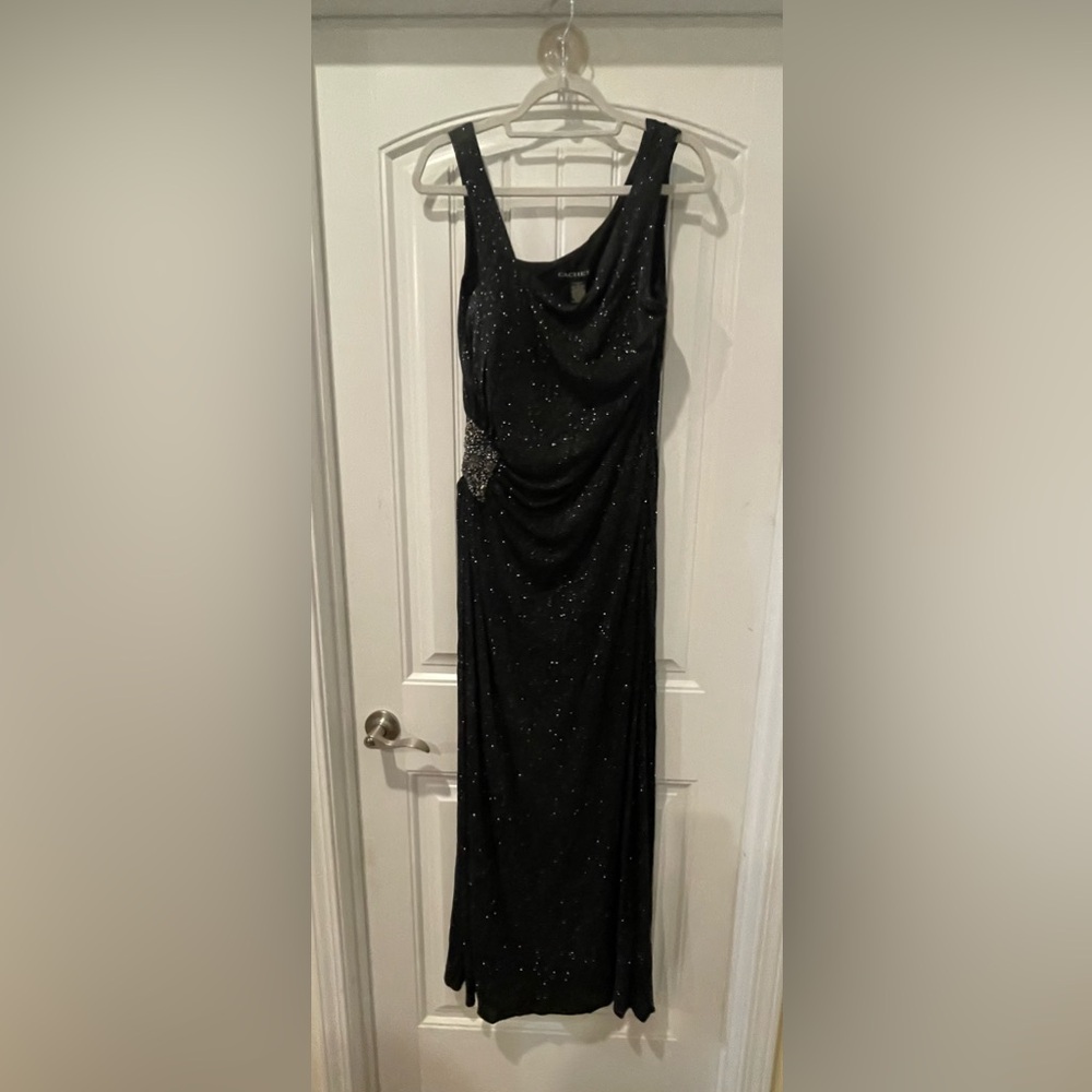 Cachet Black One Shoulder gown with Silver Accents